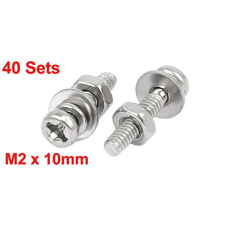 M2 x 10mm 304 Stainless Steel Phillips Pan Head Screws Nuts w Washers 30 Sets 